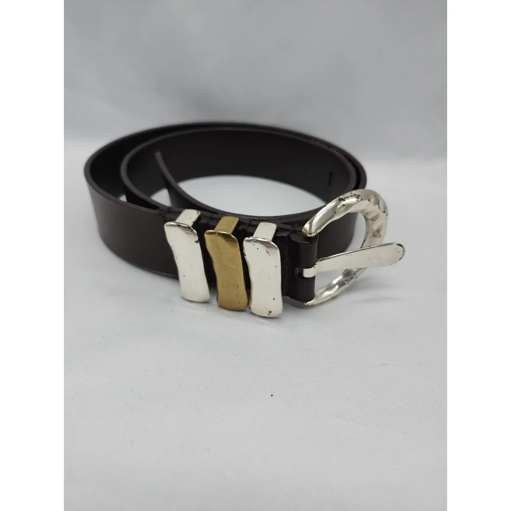 Lake Shore Drive Belt Womens M/L Brown Genuine Leather Brass Buckle Casual Wear